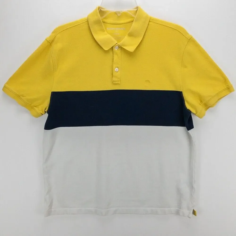 Banana Republic Mens Large Pique Polo Shirt Lot of 2 Colorblock Embroidered Logo